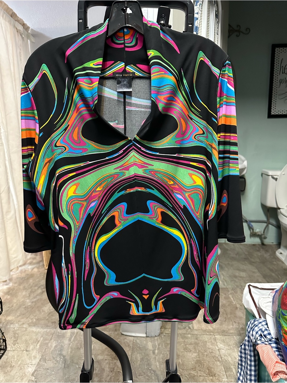 eva varro Black Multicolor Abstract Swirl Tunic